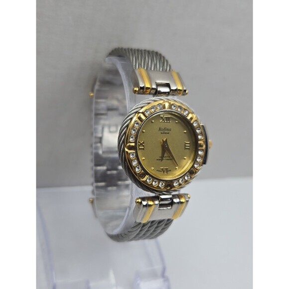 Vintage Rofina Supreme 22K Gold Plated Cable Bracelet Quartz Watch New Battery main image 6